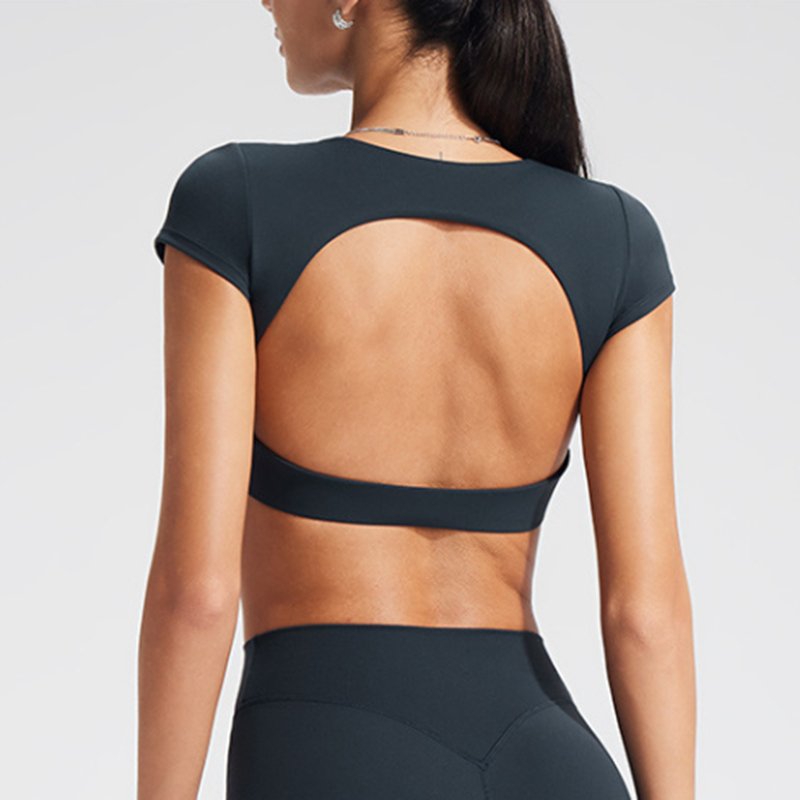 Hollow Back Short Sleeve Yoga Top YT1341 2