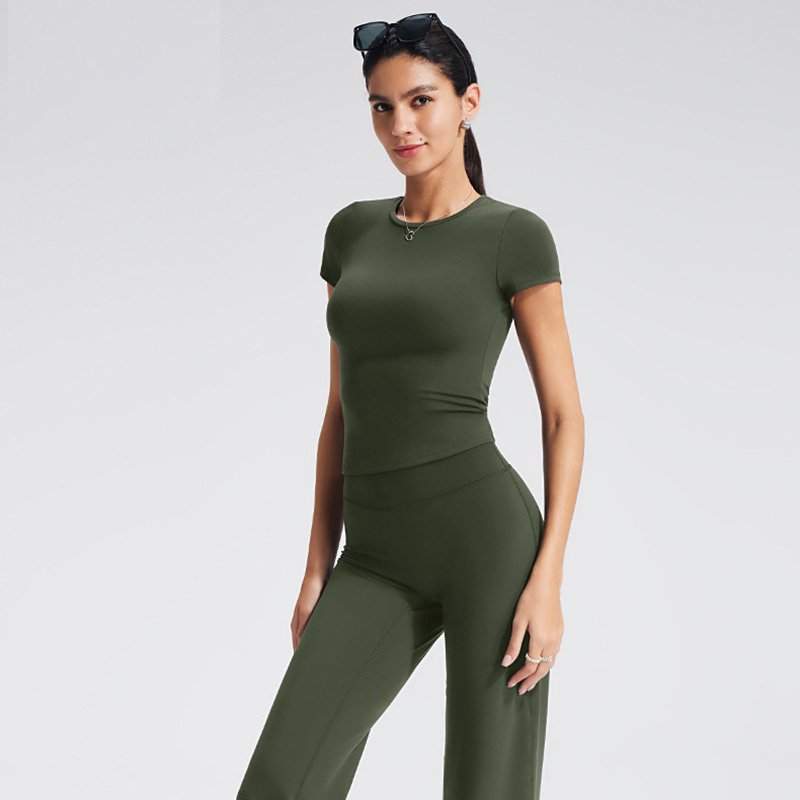 Slim Fit Crew Neck Yoga Short Sleeve Top T XL42 5