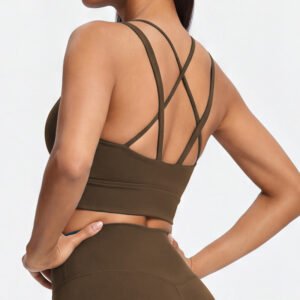 Wholesale Recycled Fabric Custom Logo Double Criss Cross Strappy Sports Bra 11B04