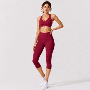 Racerback Sports Bra & Capri Leggings 2-Piece Yoga Fitness Set 4TZ1554
