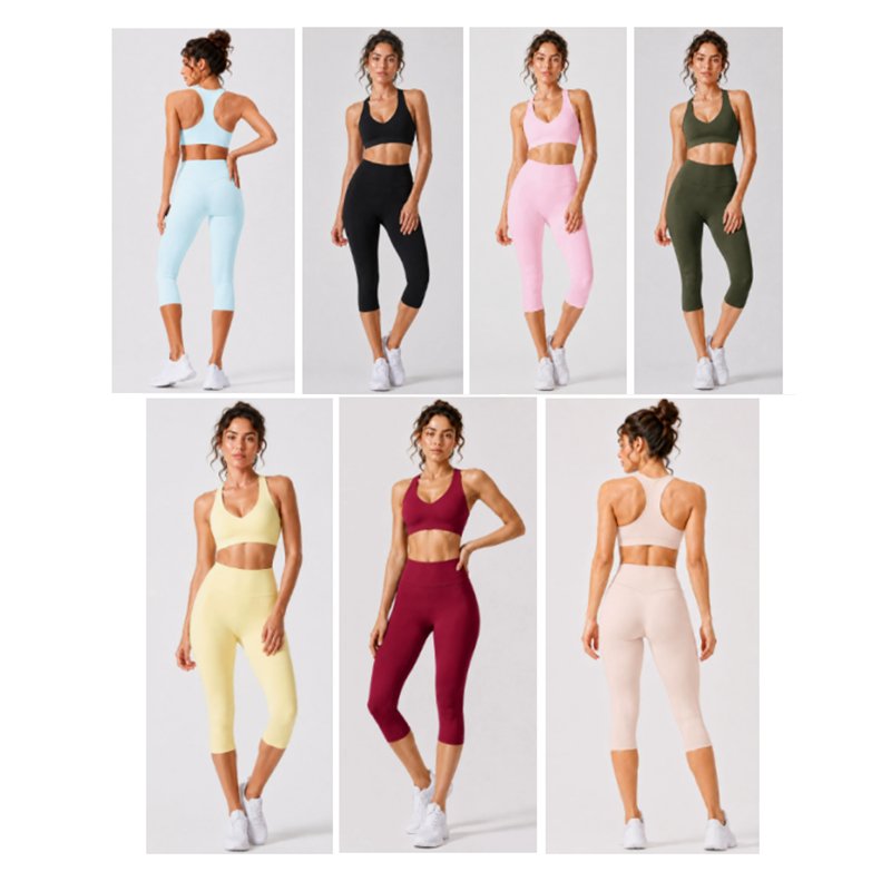Racerback Sports Bra & Capri Leggings 2-Piece Yoga Fitness Set 4TZ1554 8 2 piece yoga fitness set 4TZ1554 15