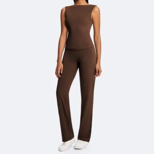 Custom eco friendly sleeveless yoga set featuring open back tank top