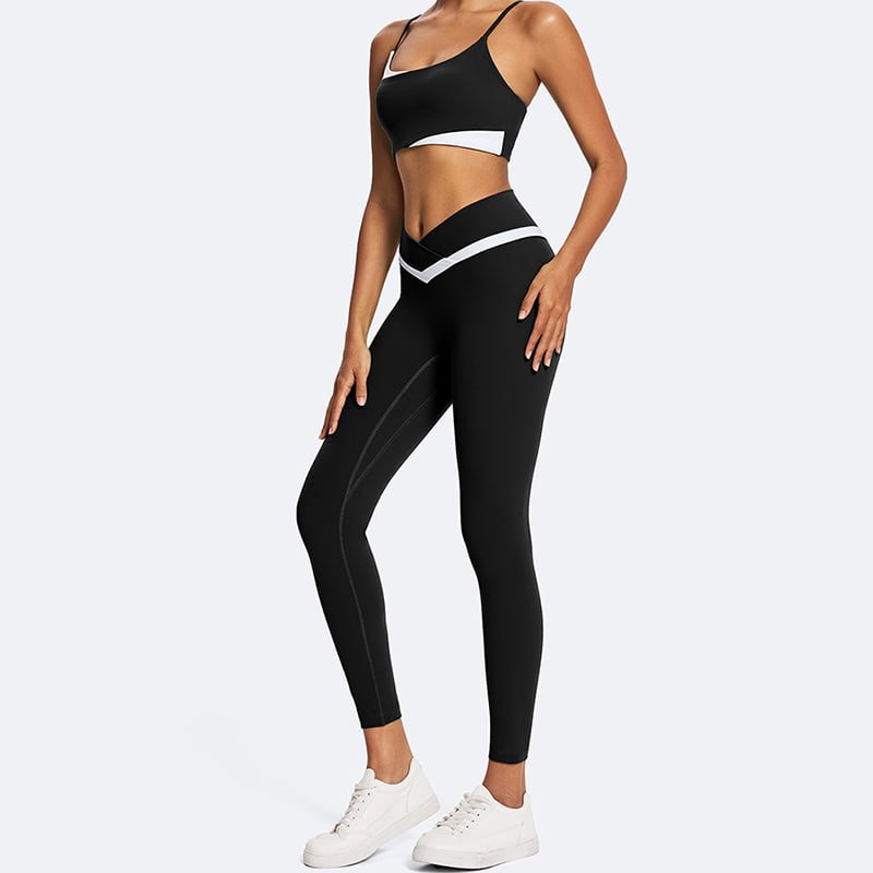 Custom Contrast Trim Crossover Waist Yoga Legging Set B221 L902 4 Custom Contrast Trim Crossover Waist Yoga Legging Set B221 L902 - Image 4
