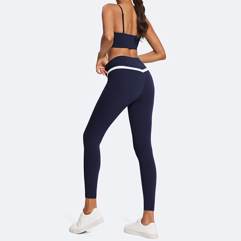 Custom Contrast Trim Crossover Waist Yoga Legging Set B221 L902 2 Custom Contrast Trim Crossover Waist Yoga Legging Set B221 L902 - Image 2