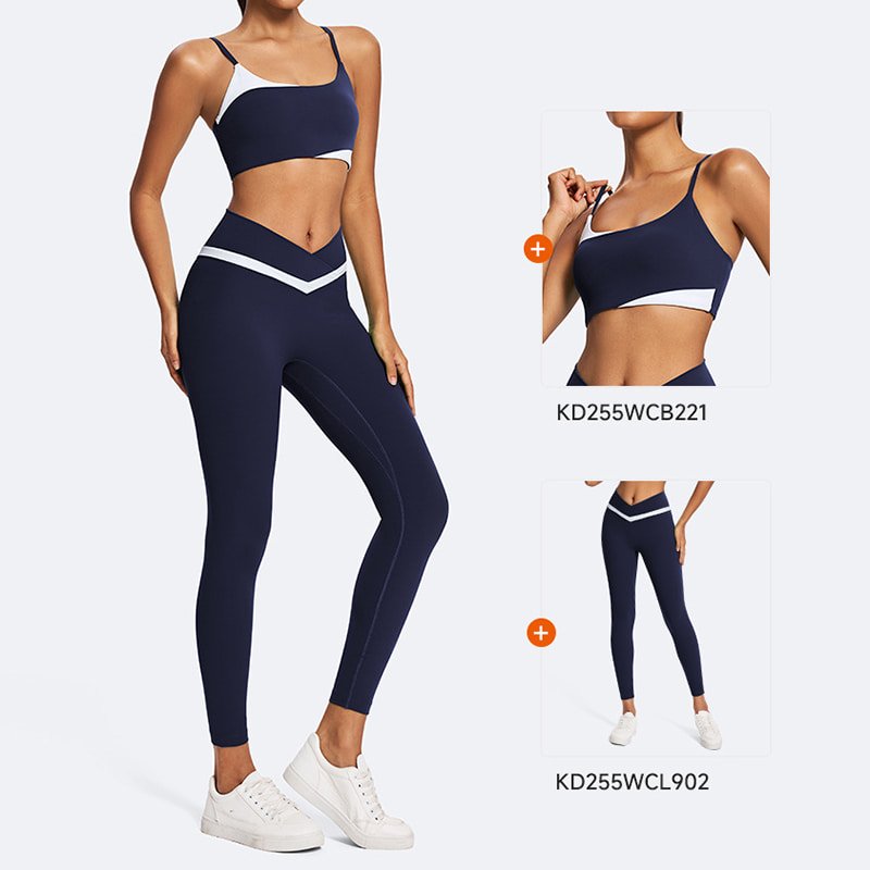 Custom Contrast Trim Crossover Waist Yoga Legging Set B221 L902 7 B221 L902 5