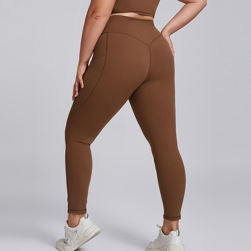 Wholesale Plus Size High Waist Yoga Leggings with Side Pocket F209 1 Woman wearing plus size high waist yoga leggings with pockets