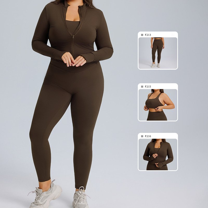 Wholesale Plus Size 3-Piece Yoga Workout Set with Jacket F213 F215 F216 8 F216 4