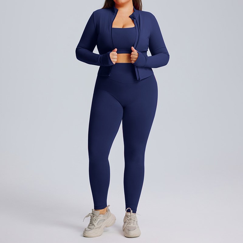 Wholesale Plus Size 3-Piece Yoga Workout Set with Jacket F213 F215 F216 3 Wholesale Plus Size 3-Piece Yoga Workout Set with Jacket F213 F215 F216 - Image 3