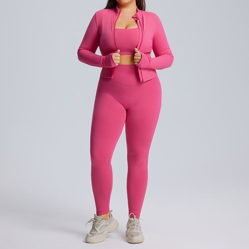 Wholesale Plus Size 3-Piece Yoga Workout Set with Jacket F213 F215 F216 2 Wholesale Plus Size 3-Piece Yoga Workout Set with Jacket F213 F215 F216 - Image 2