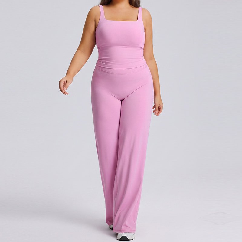Wholesale Plus Size Square Neck Wide Leg Yoga Set F244 F245 4 Wholesale Plus Size Square Neck Wide Leg Yoga Set F244 F245 - Image 4