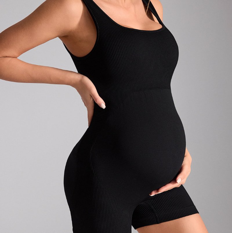 In-Stock Wholesale Maternity Seamless Ribbed Yoga Romper N24528 2 In-Stock Wholesale Maternity Seamless Ribbed Yoga Romper N24528 - Image 2