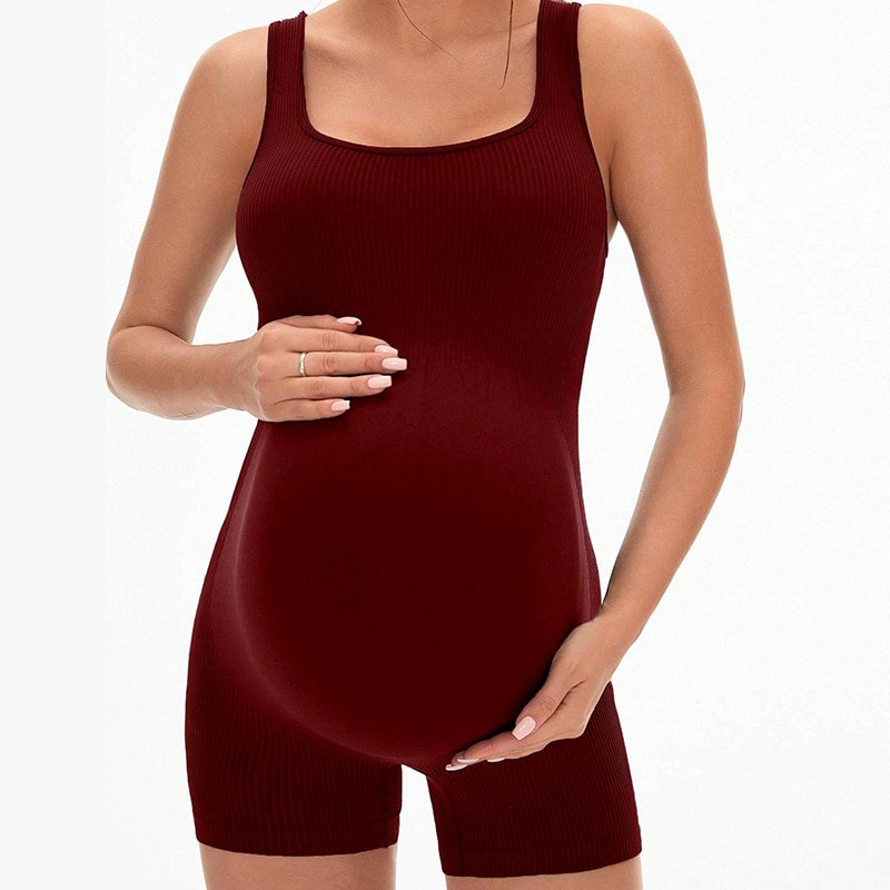In-Stock Wholesale Maternity Seamless Ribbed Yoga Romper N24528 4 In-Stock Wholesale Maternity Seamless Ribbed Yoga Romper N24528 - Image 4
