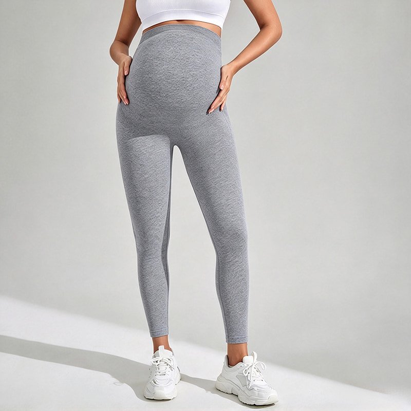 B2B Supplier High Waist Seamless Maternity Yoga Leggings N24301 8 Front view of seamless maternity yoga leggings with 4-way stretch feature
