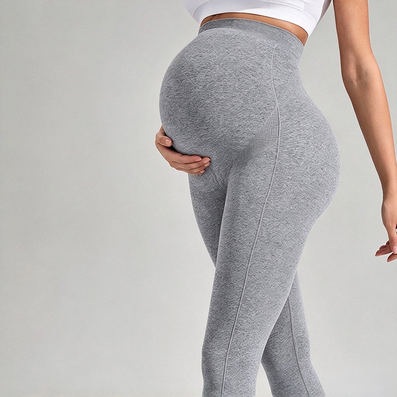 B2B Supplier High Waist Seamless Maternity Yoga Leggings N24301 7 Over-belly support detail on seamless maternity yoga leggings