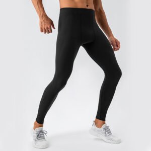 Model wearing breathable men's nude-feel yoga tights for workout