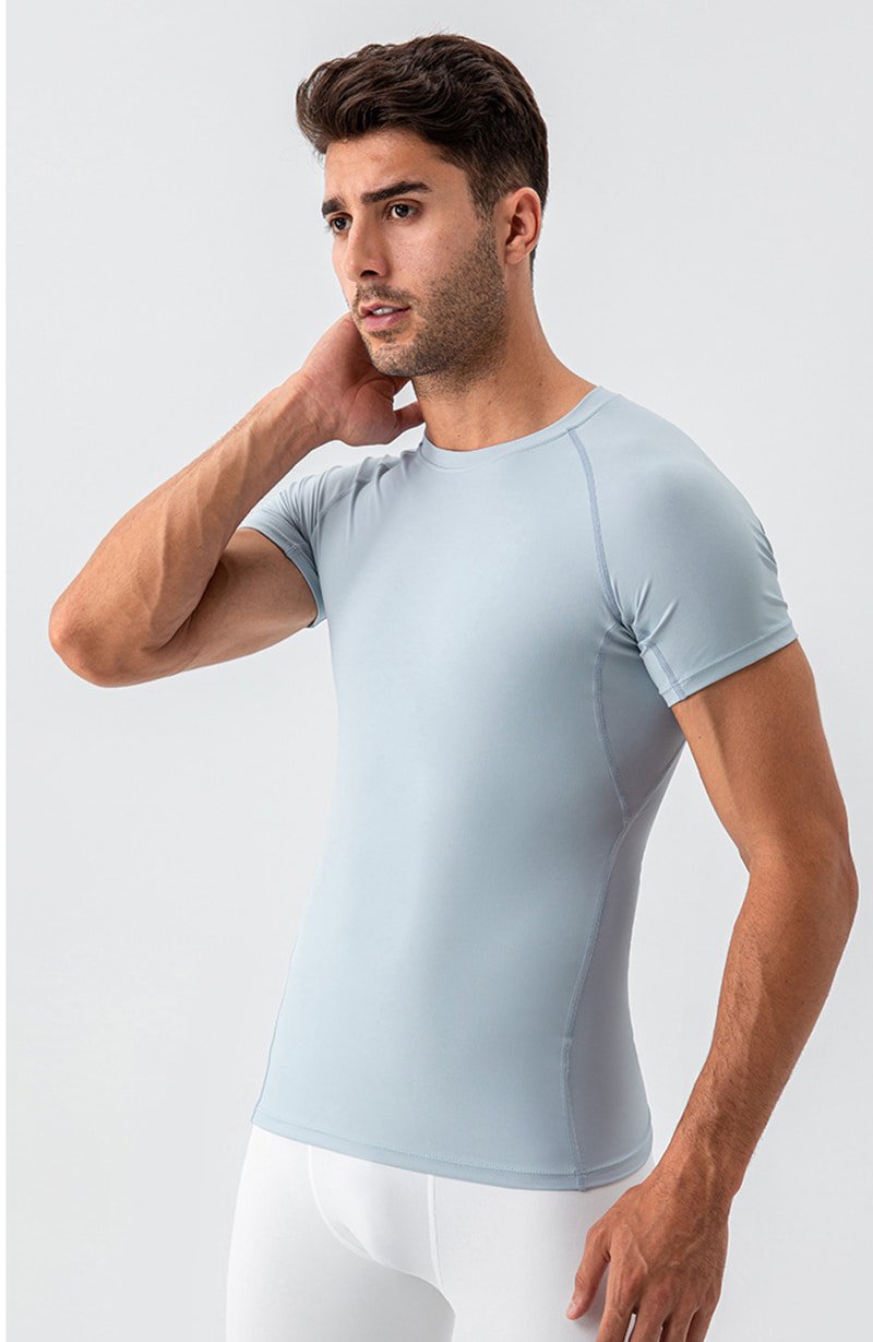 Breathable fabric preview of a men's slim fit yoga t-shirt