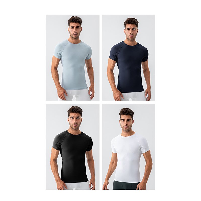 Four color options for the men's slim fit yoga t-shirt