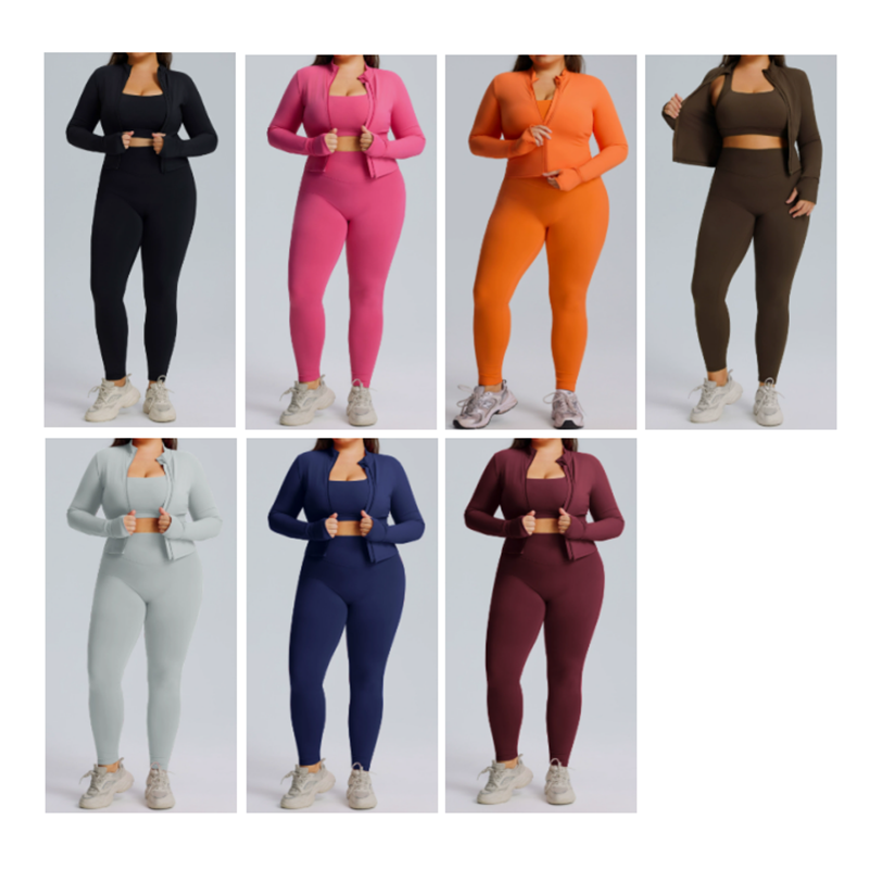 Wholesale Plus Size 3-Piece Yoga Workout Set with Jacket F213 F215 F216 10 Plus Size 3-Piece Yoga Workout Set color