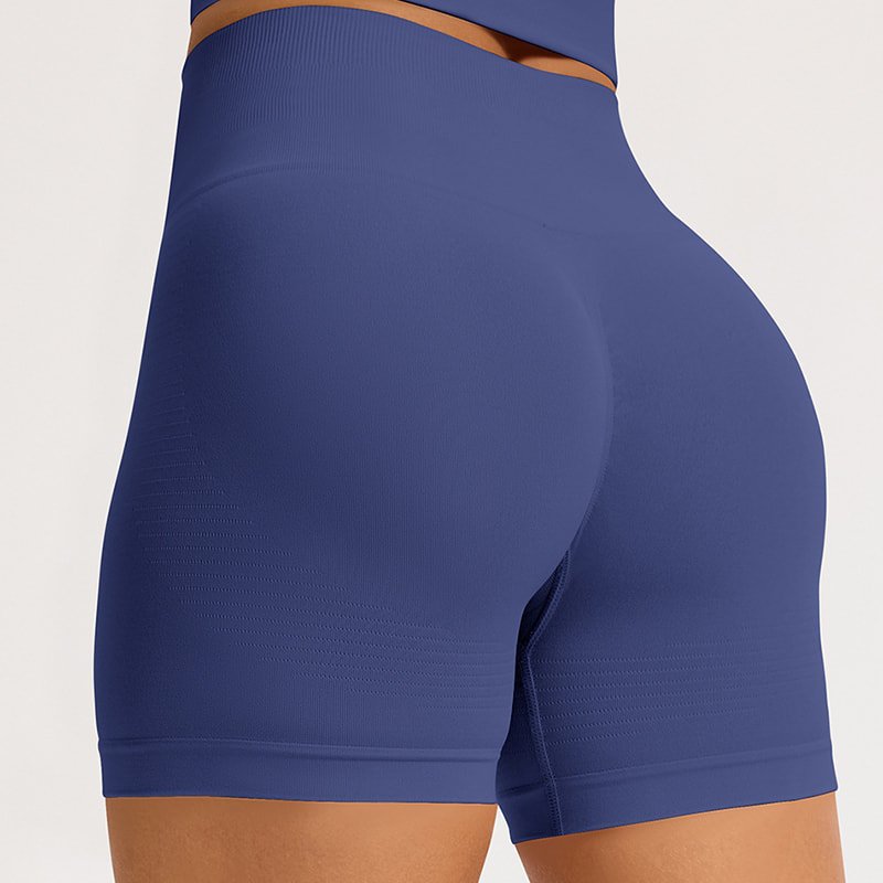 Back view of high waisted seamless biker shorts with butt lifting contour
