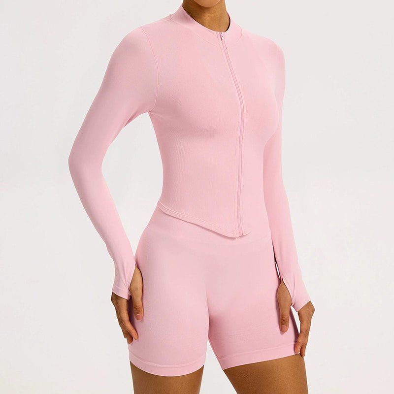 Custom Seamless Full Zip Yoga Jacket with Thumb Holes W8022 7 Custom Seamless Full Zip Yoga Jacket with Thumb Holes W8022 - Image 7