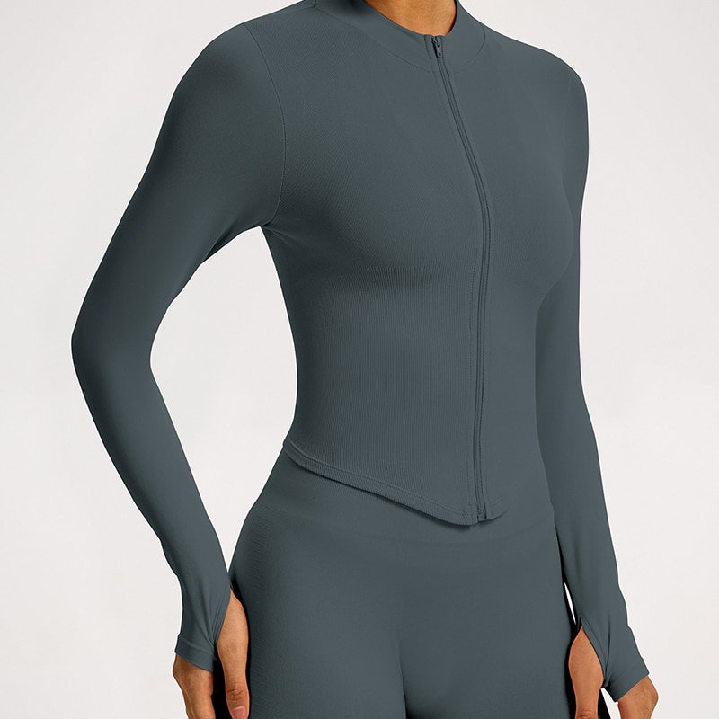 Custom Seamless Full Zip Yoga Jacket with Thumb Holes W8022 2 Custom Seamless Full Zip Yoga Jacket with Thumb Holes W8022 - Image 2