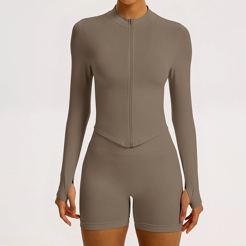 Custom Seamless Full Zip Yoga Jacket with Thumb Holes W8022 3 Custom Seamless Full Zip Yoga Jacket with Thumb Holes W8022 - Image 3