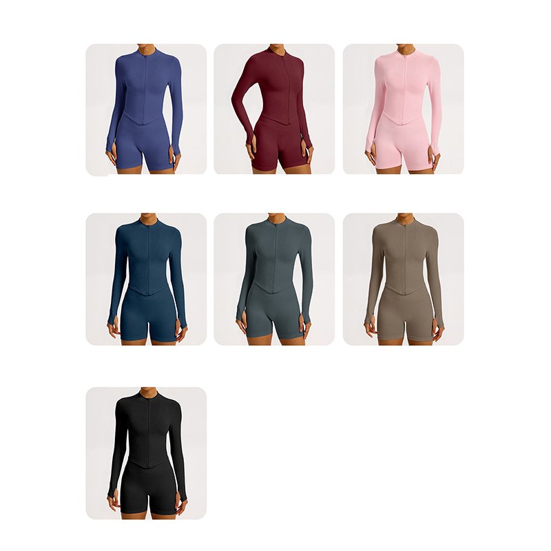 Custom Seamless Full Zip Yoga Jacket with Thumb Holes W8022 13 Multiple colors available for the women seamless full zip yoga jacket
