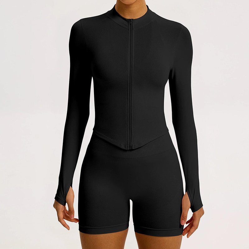 Custom Seamless Full Zip Yoga Jacket with Thumb Holes W8022 4 Custom Seamless Full Zip Yoga Jacket with Thumb Holes W8022 - Image 4