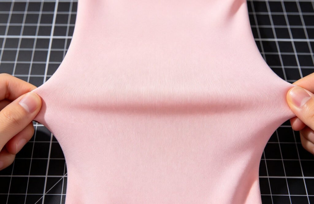 How We Ensure Light-Colored Yoga Leggings Stay Squat-Proof Before Bulk Production? 1 Squat-proof grid stretch test for light-colored seamless yoga fabric