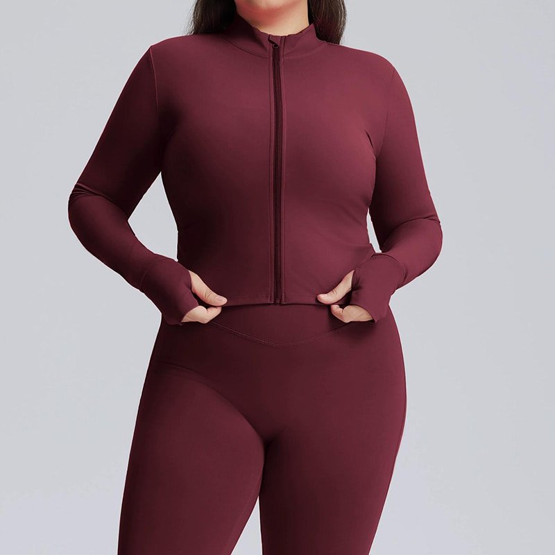 Wholesale Plus Size Stand Collar Zip Yoga Jacket F216 3 Wholesale Plus Size Stand Collar Zip Yoga Jacket F216 - Image 3