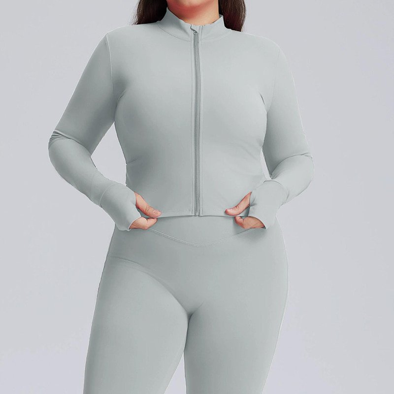Wholesale Plus Size Stand Collar Zip Yoga Jacket F216 4 Wholesale Plus Size Stand Collar Zip Yoga Jacket F216 - Image 4