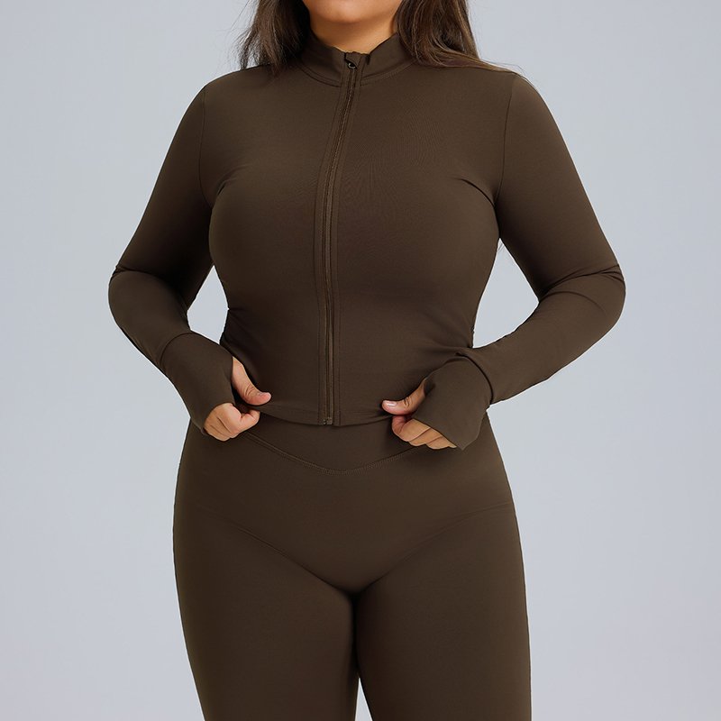 Wholesale Plus Size Stand Collar Zip Yoga Jacket F216 2 Wholesale Plus Size Stand Collar Zip Yoga Jacket F216 - Image 2