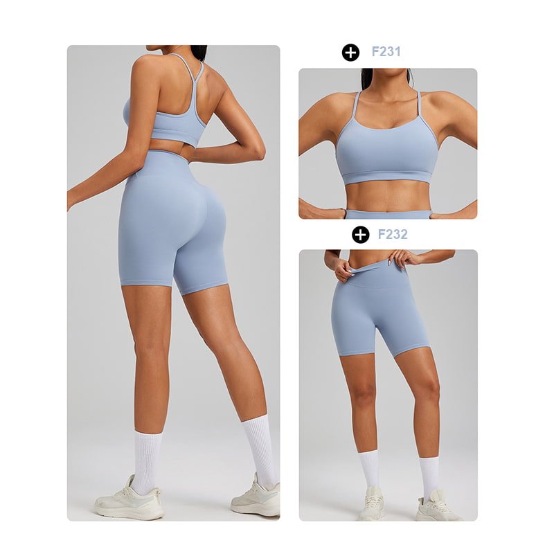 Wholesale Custom 2 Piece Lycra Workout Set - Naked Feel Sports Bra F231 & Biker Shorts F232 6 Lycra Sports Bra F231 10
