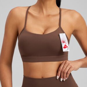 Woman wearing N66 Lycra buttery soft sports bra for yoga