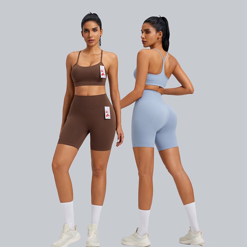 Wholesale Custom 2 Piece Lycra Workout Set - Naked Feel Sports Bra F231 & Biker Shorts F232 5 Lycra Yoga Set F231 F232 11