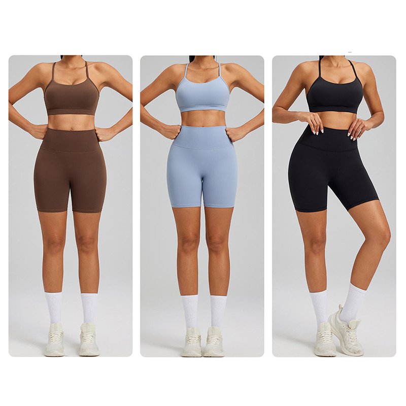 Wholesale Custom 2 Piece Lycra Workout Set - Naked Feel Sports Bra F231 & Biker Shorts F232 10 Lycra Yoga Set F231 F232 13