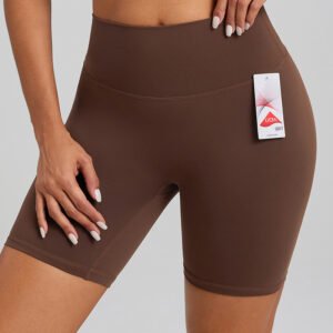 Woman wearing Lycra buttery soft biker shorts for yoga workout